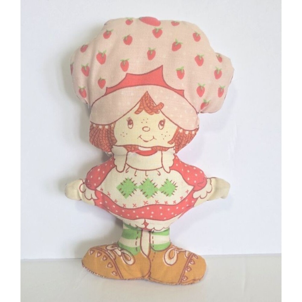 Vintage 1980s 9" Strawberry Shortcake Cloth Pillow Doll Handmade Fabric Plush